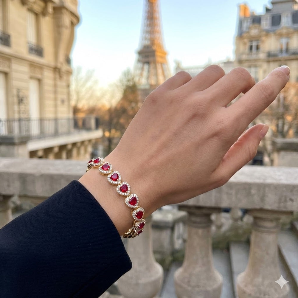 GOLD FILLED ORO LAMINADO VALENTINE HEART ZIRCONIA BRACELET