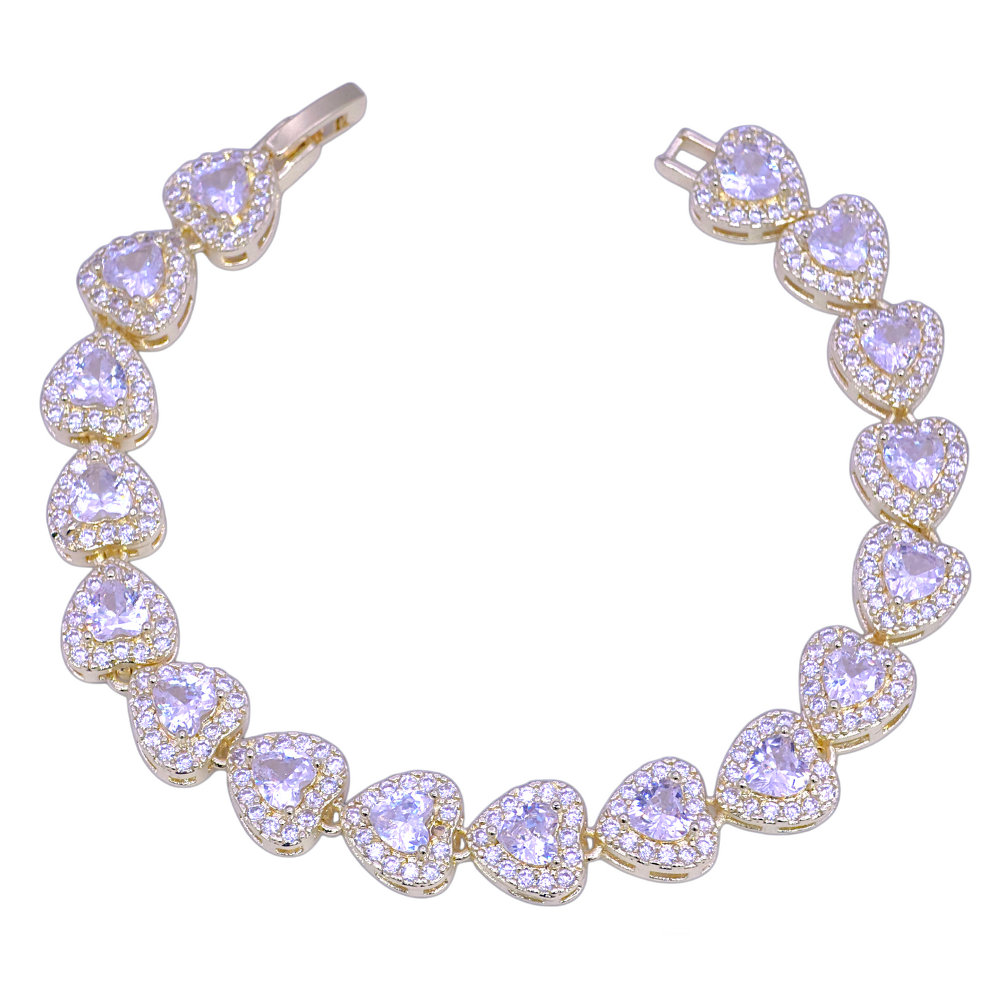 GOLD FILLED ORO LAMINADO VALENTINE HEART ZIRCONIA BRACELET