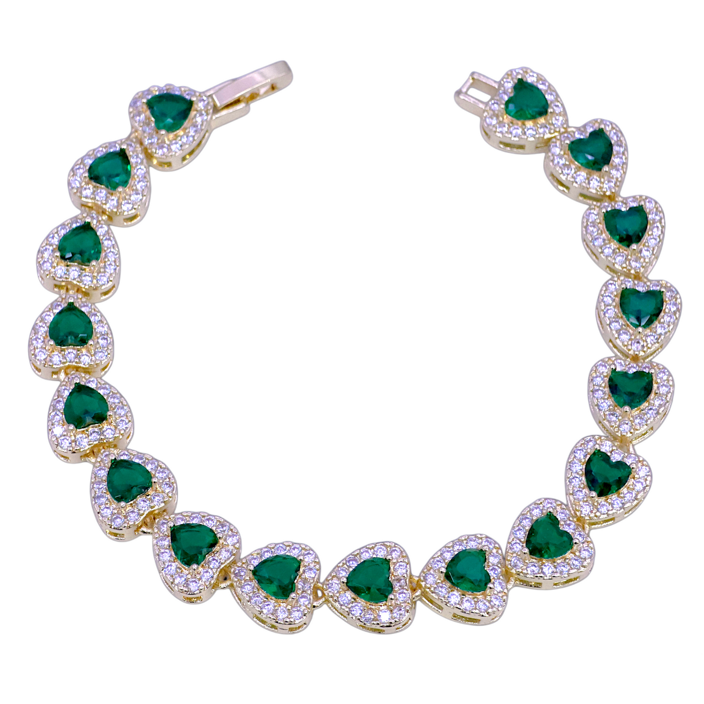 GOLD FILLED ORO LAMINADO VALENTINE HEART ZIRCONIA BRACELET