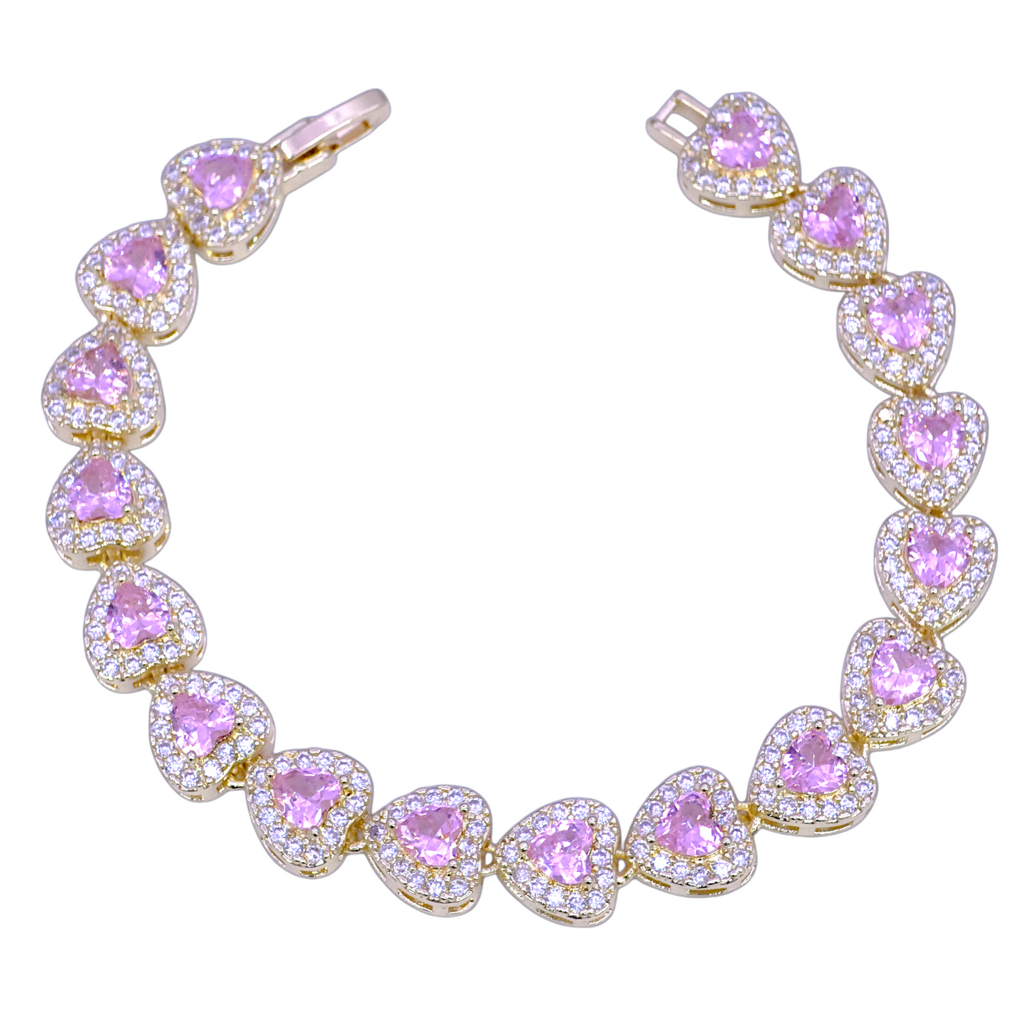 GOLD FILLED ORO LAMINADO VALENTINE HEART ZIRCONIA BRACELET