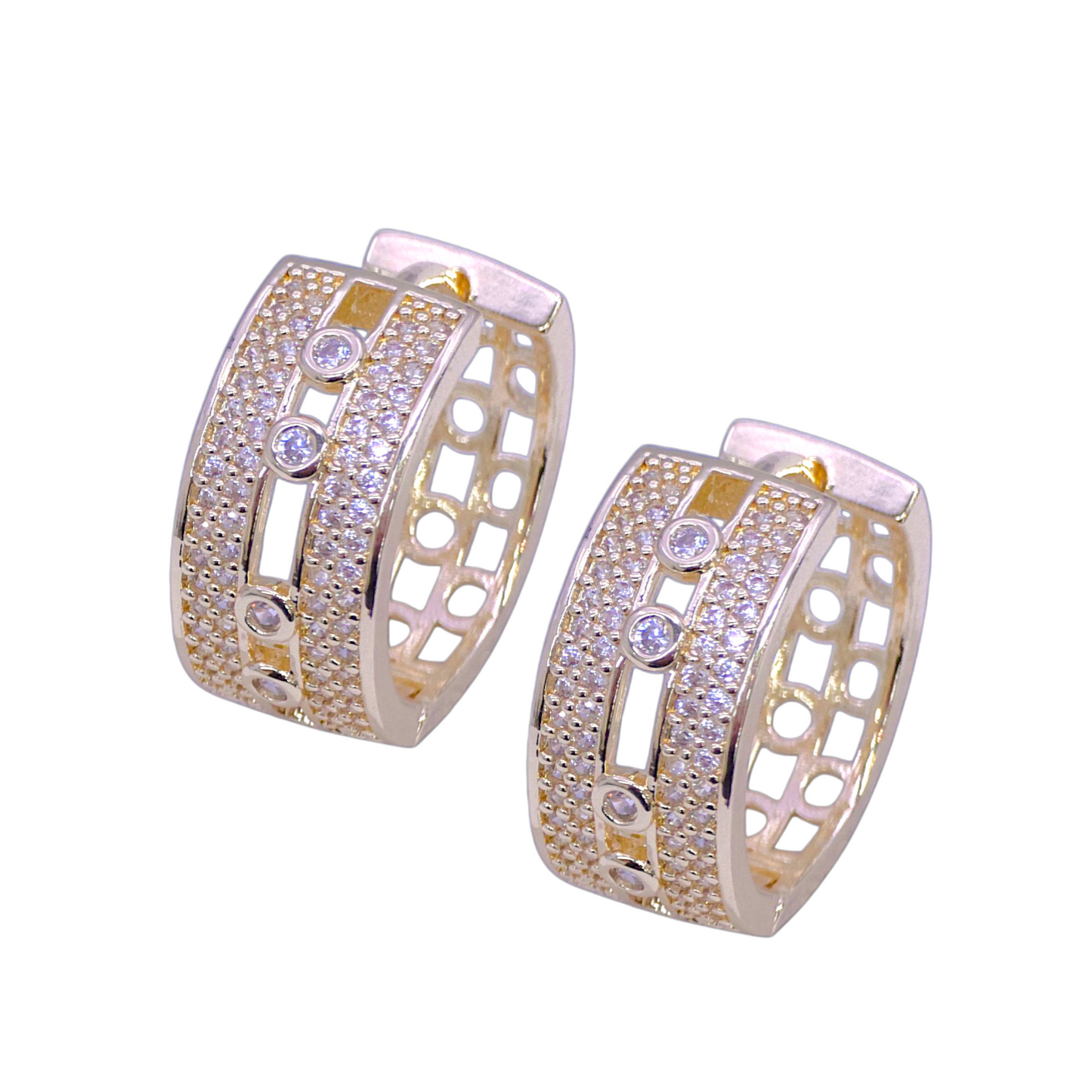 Gold Filled Oro Laminado Venice Caviar Zirconia Earrings