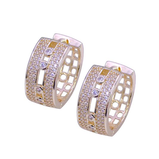 Gold Filled Oro Laminado Venice Caviar Zirconia Earrings