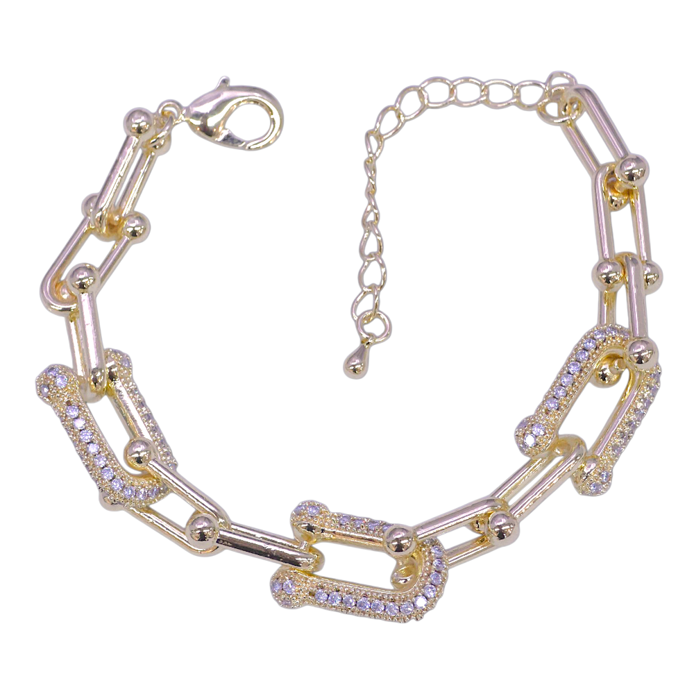GOLD FILLED ORO LAMINADO VICTORIAN U-LINK ZIRCONIA BRACELET