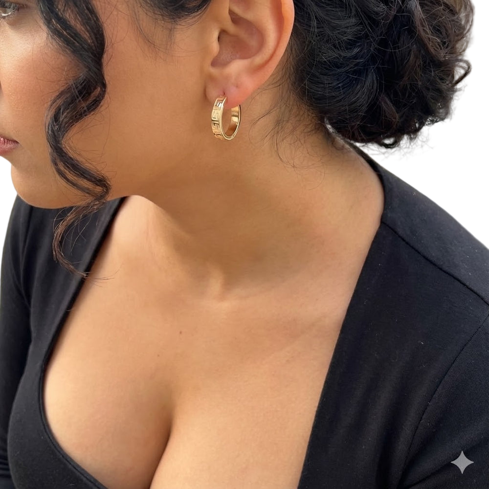 Gold Filled Stainless Steel Greece Romana Hoop Earrings