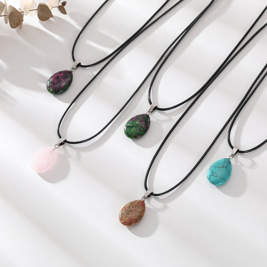 Assorted Genuine Stone Teardrop Necklace - Natural Gemstone Jewelry