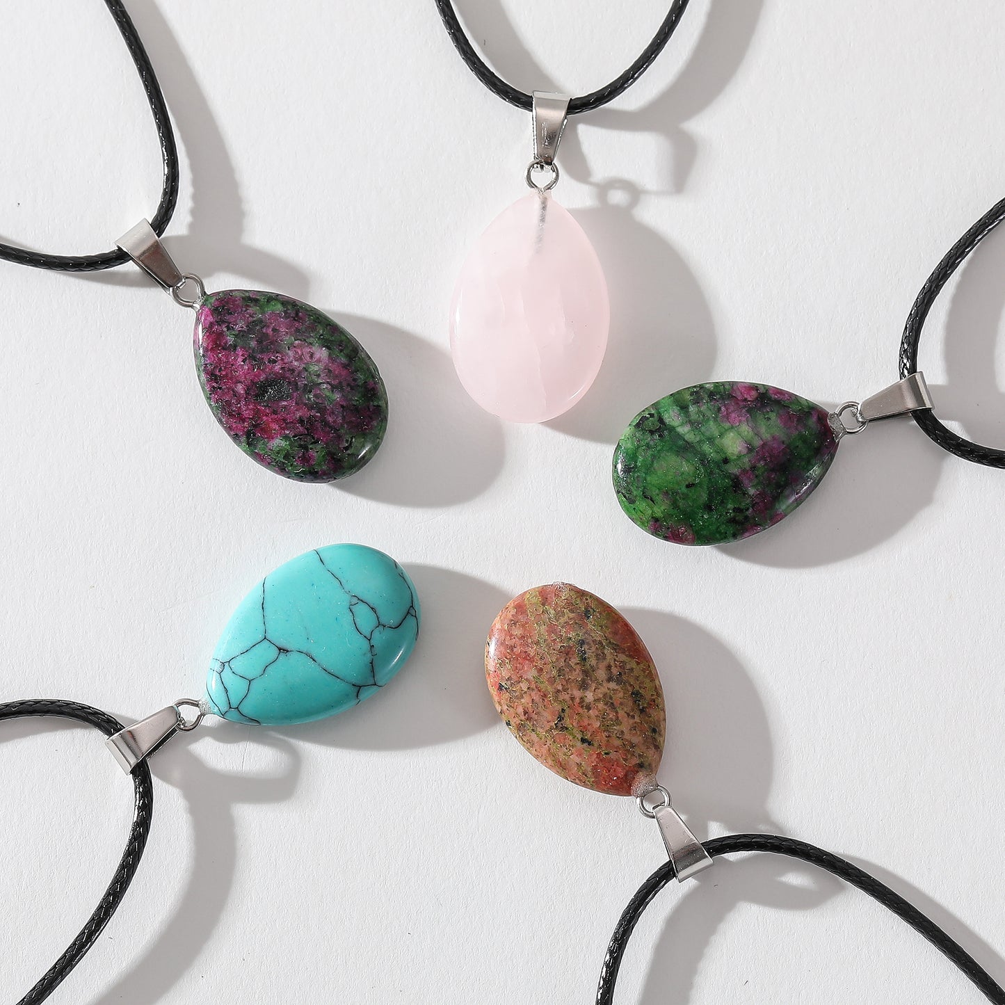 Assorted Genuine Stone Teardrop Necklace - Natural Gemstone Jewelry