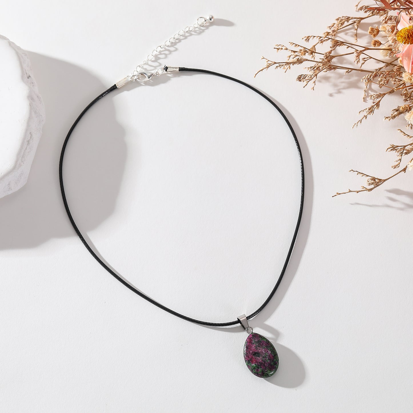 Assorted Genuine Stone Teardrop Necklace - Natural Gemstone Jewelry