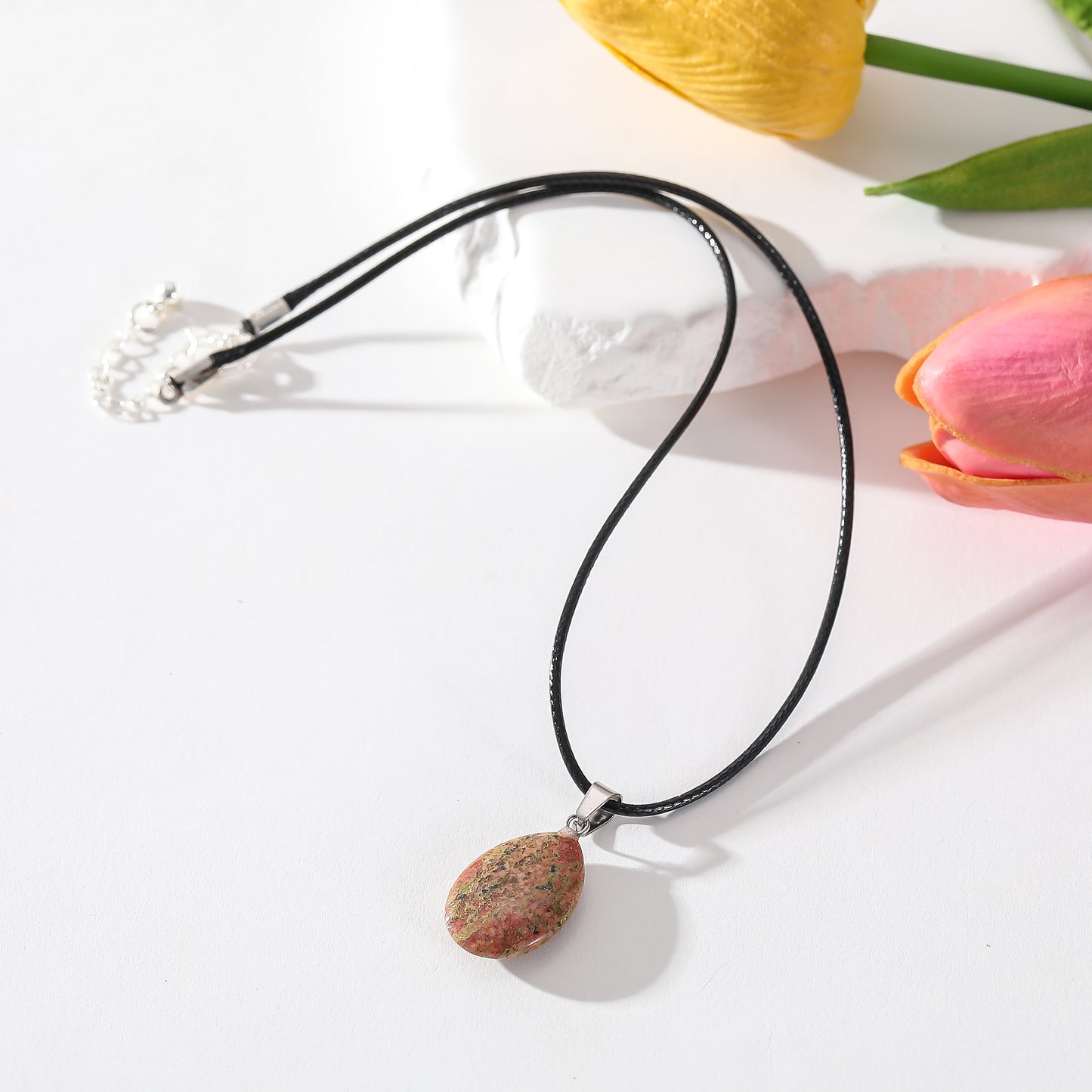 Assorted Genuine Stone Teardrop Necklace - Natural Gemstone Jewelry