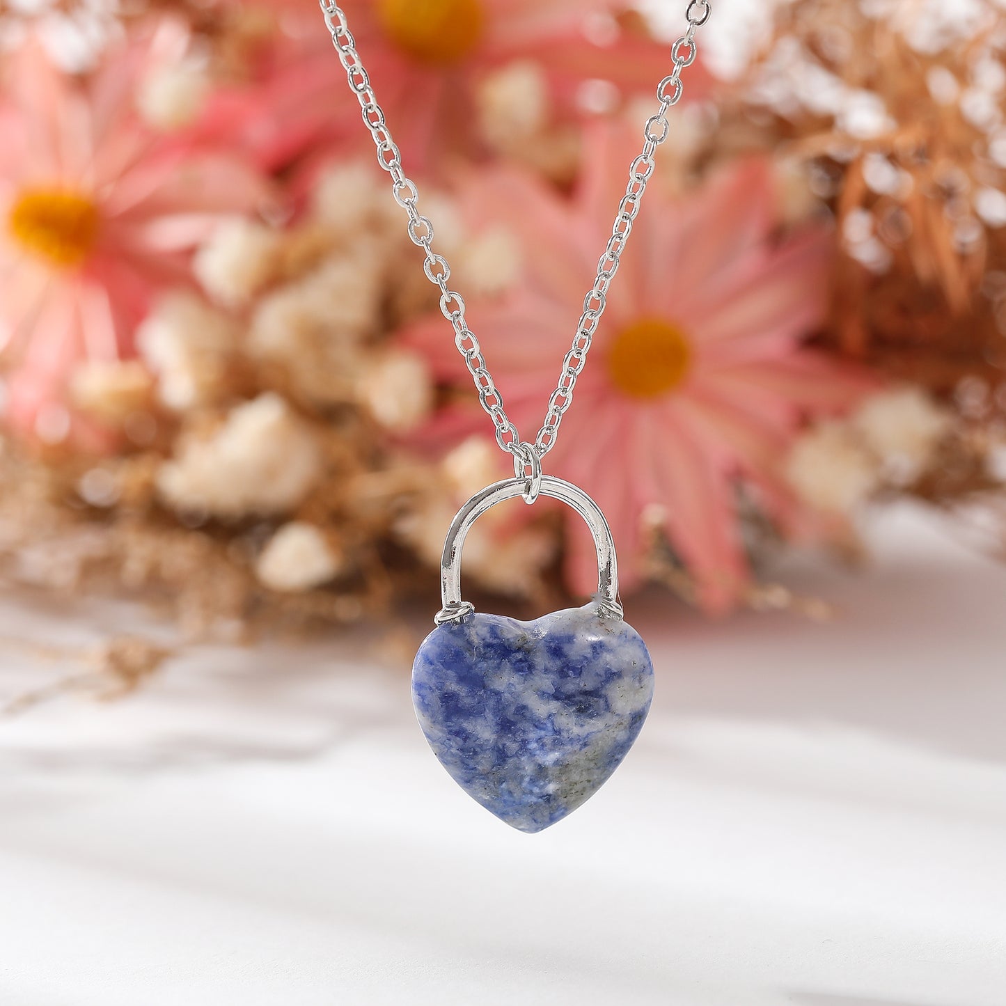 Genuine Stone Heart Necklace - Natural Gemstone Jewelry for Women - Unique Handmade Pendant in Pink, Blue, Green & Multicolor