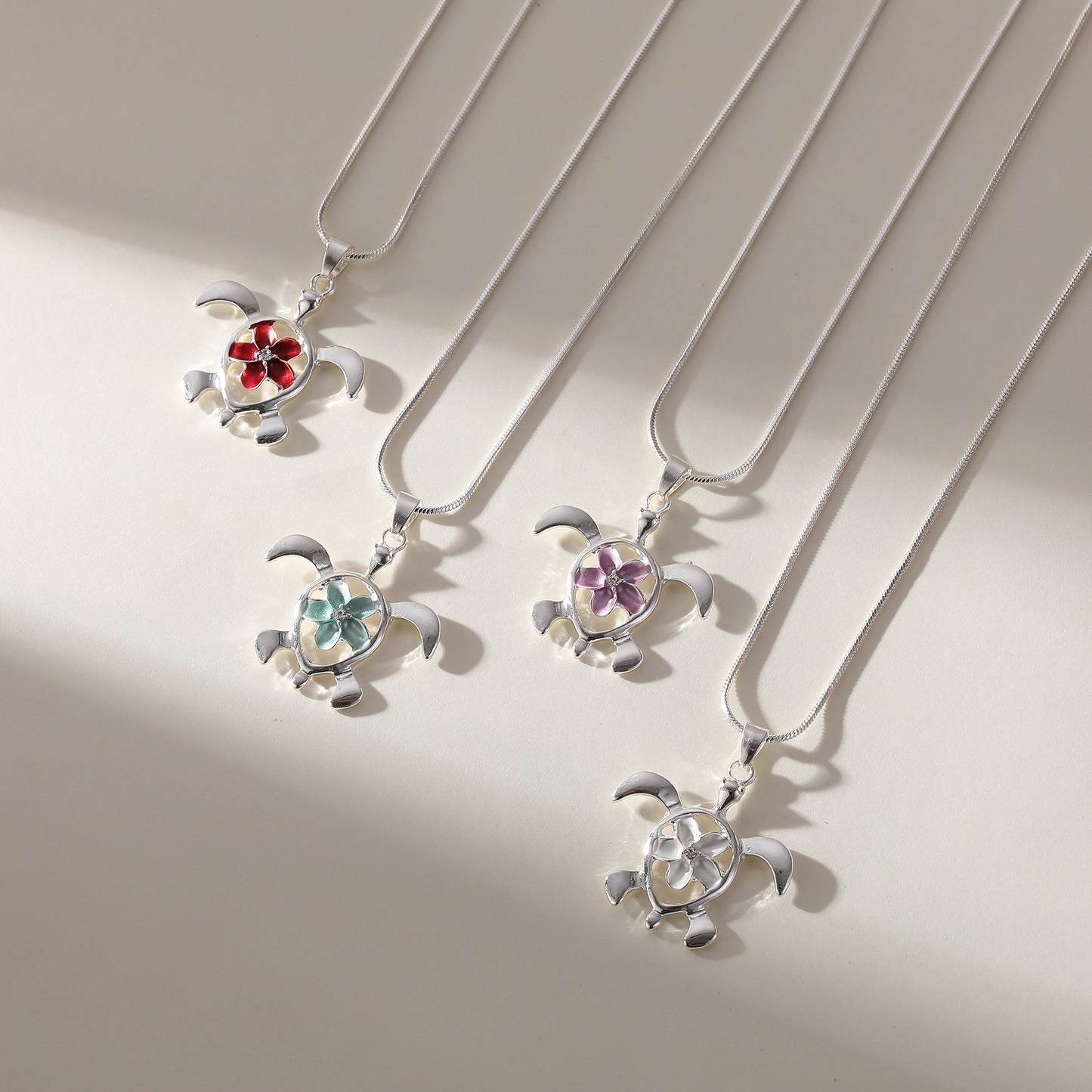 Tortoise with Flower Necklace - Sterling Silver Jewelry for Women - Unique Handmade Gift