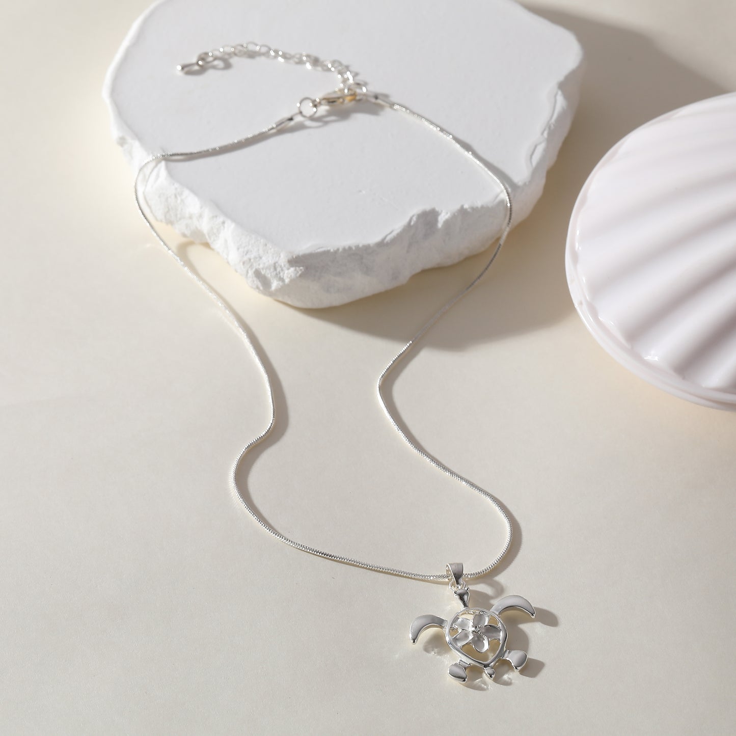 Tortoise with Flower Necklace - Sterling Silver Jewelry for Women - Unique Handmade Gift