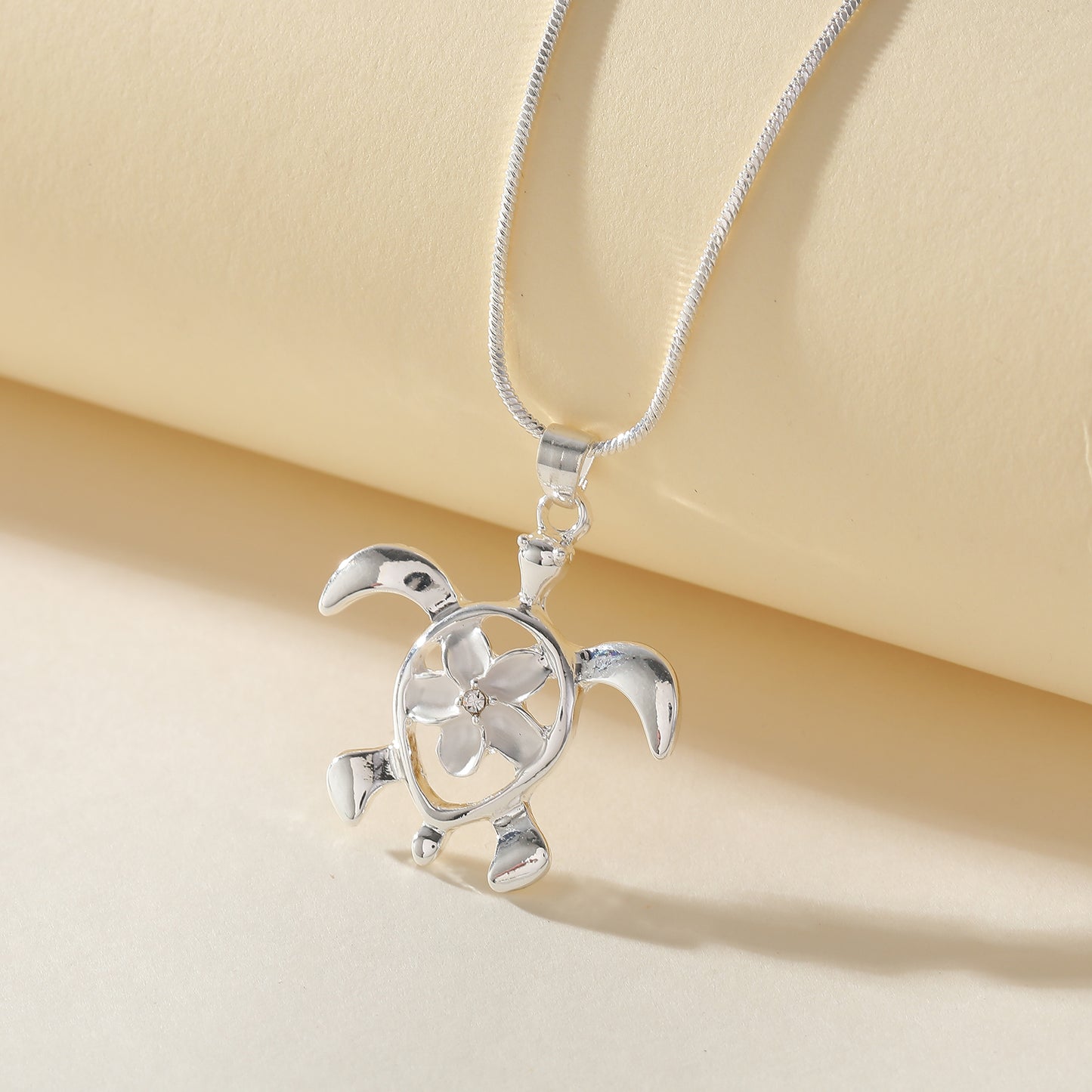 Tortoise with Flower Necklace - Sterling Silver Jewelry for Women - Unique Handmade Gift