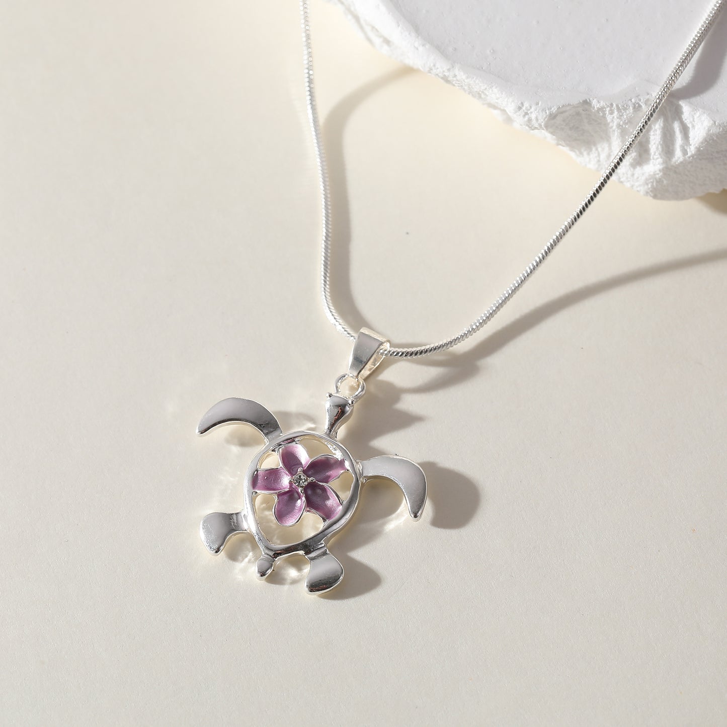 Tortoise with Flower Necklace - Sterling Silver Jewelry for Women - Unique Handmade Gift