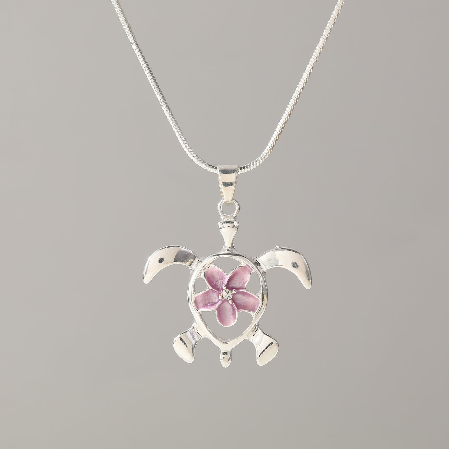 Tortoise with Flower Necklace - Sterling Silver Jewelry for Women - Unique Handmade Gift