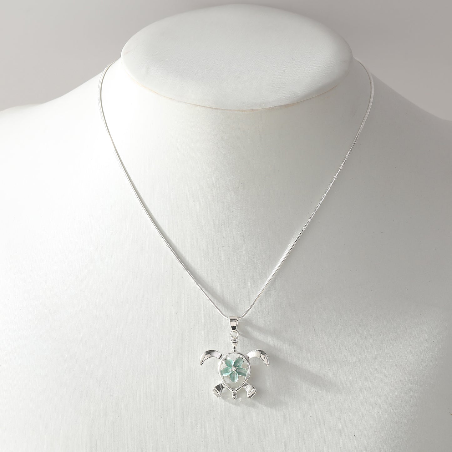 Tortoise with Flower Necklace - Sterling Silver Jewelry for Women - Unique Handmade Gift