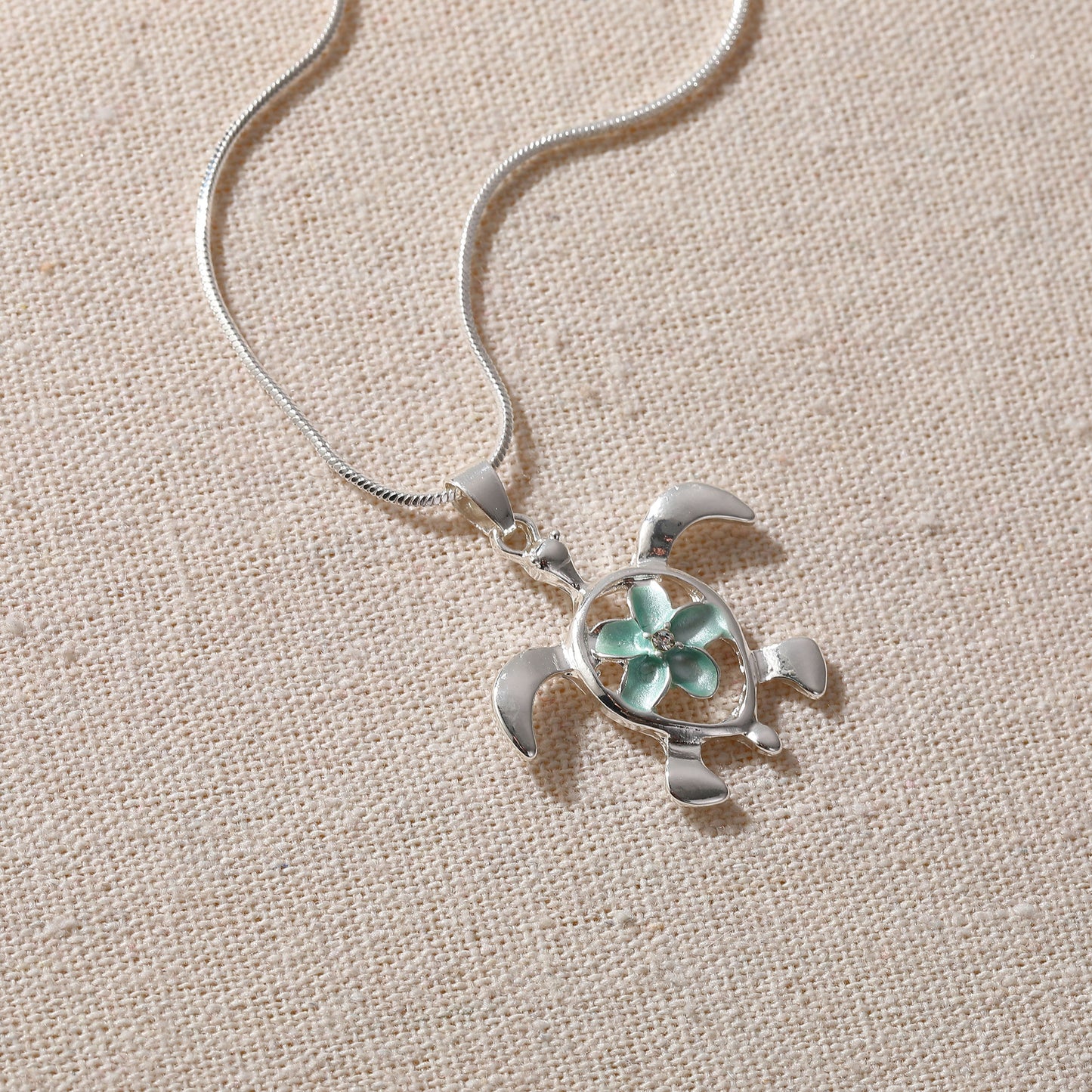 Tortoise with Flower Necklace - Sterling Silver Jewelry for Women - Unique Handmade Gift