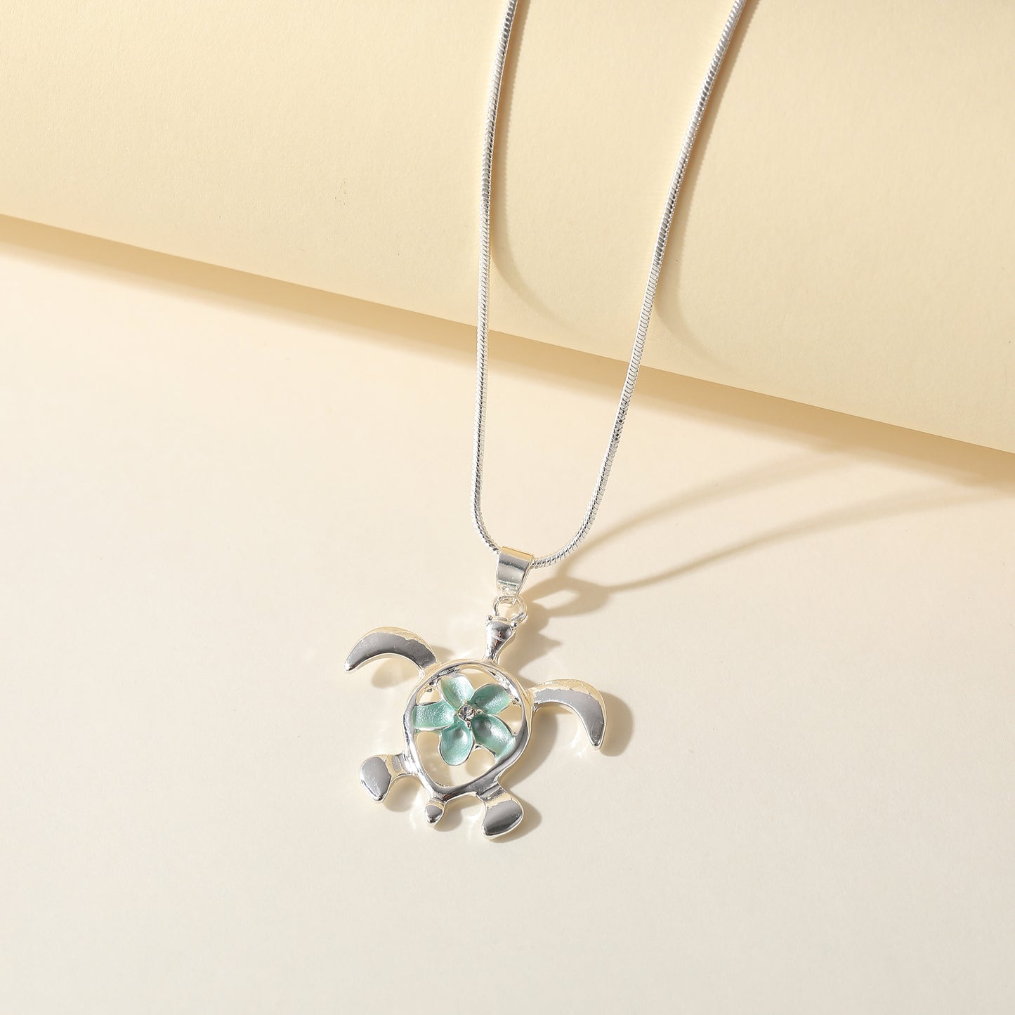 Tortoise with Flower Necklace - Sterling Silver Jewelry for Women - Unique Handmade Gift