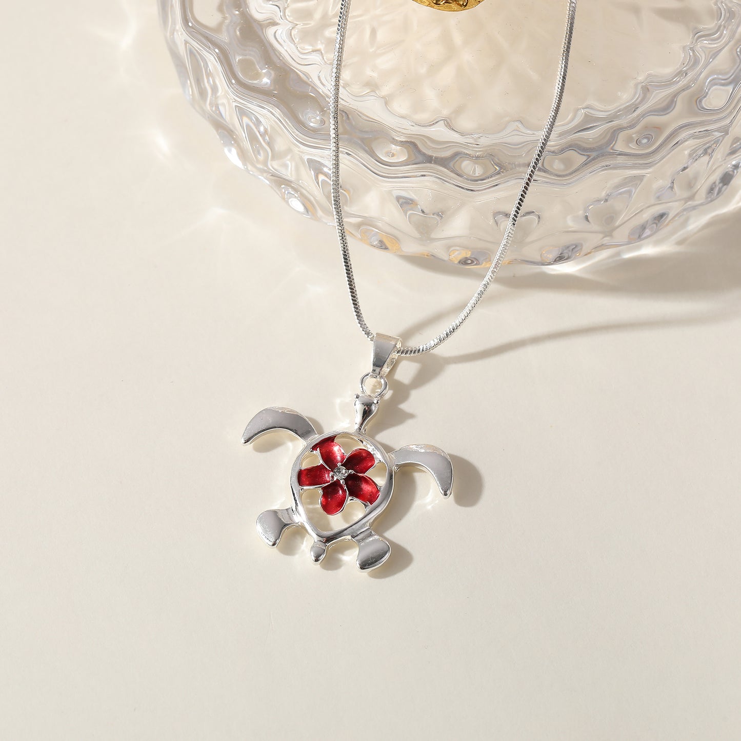 Tortoise with Flower Necklace - Sterling Silver Jewelry for Women - Unique Handmade Gift