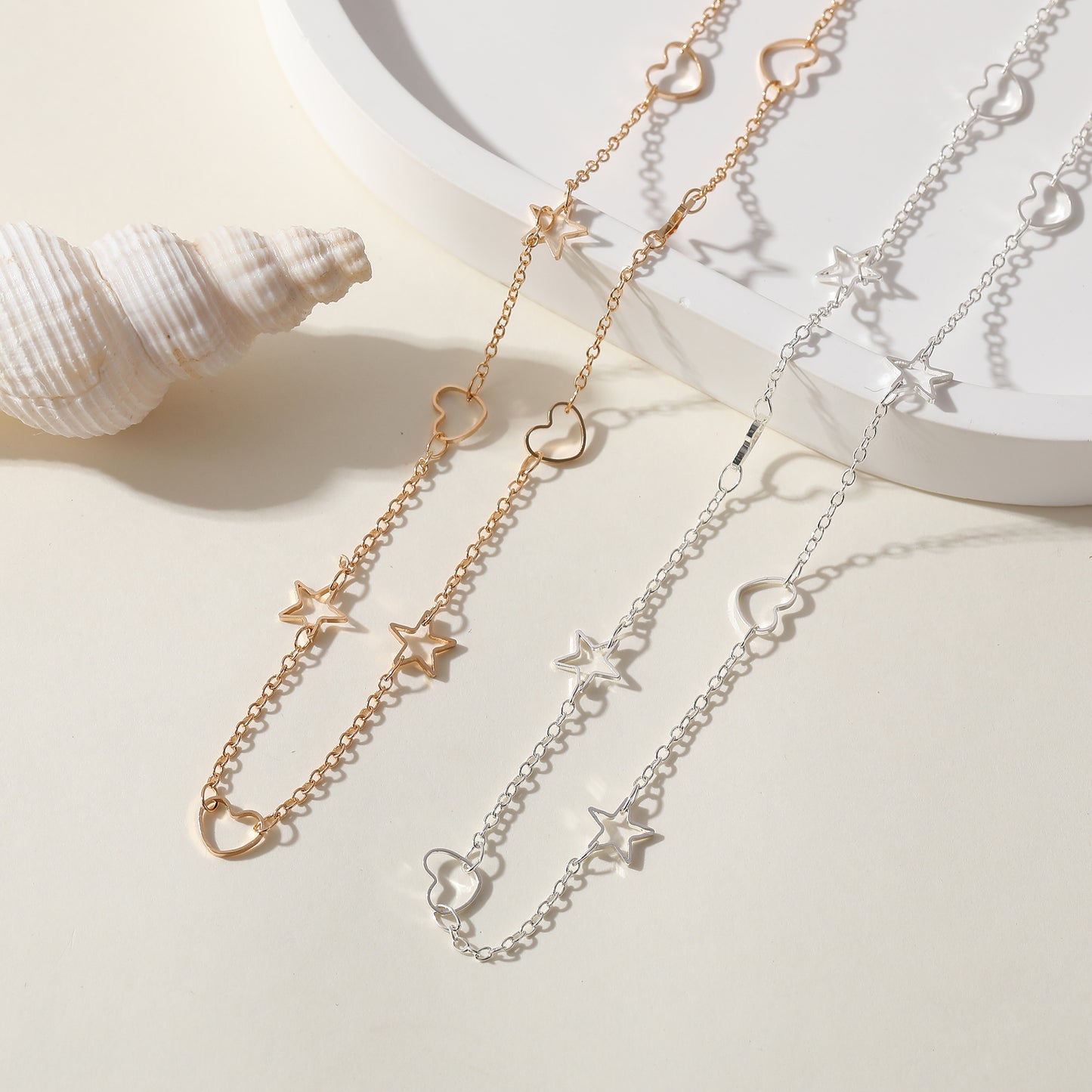Silver & Rose Gold Star and Heart Necklaces - Assorted Cut-Out Design Jewelry for Women - Elegant & Versatile Accessories