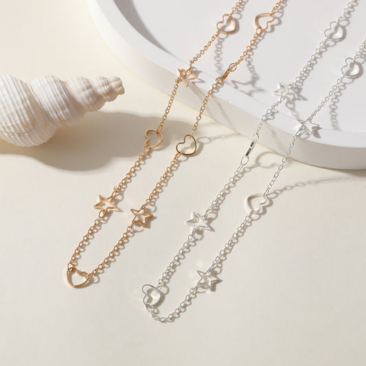 Silver & Rose Gold Star and Heart Necklaces - Assorted Cut-Out Design Jewelry for Women - Elegant & Versatile Accessories