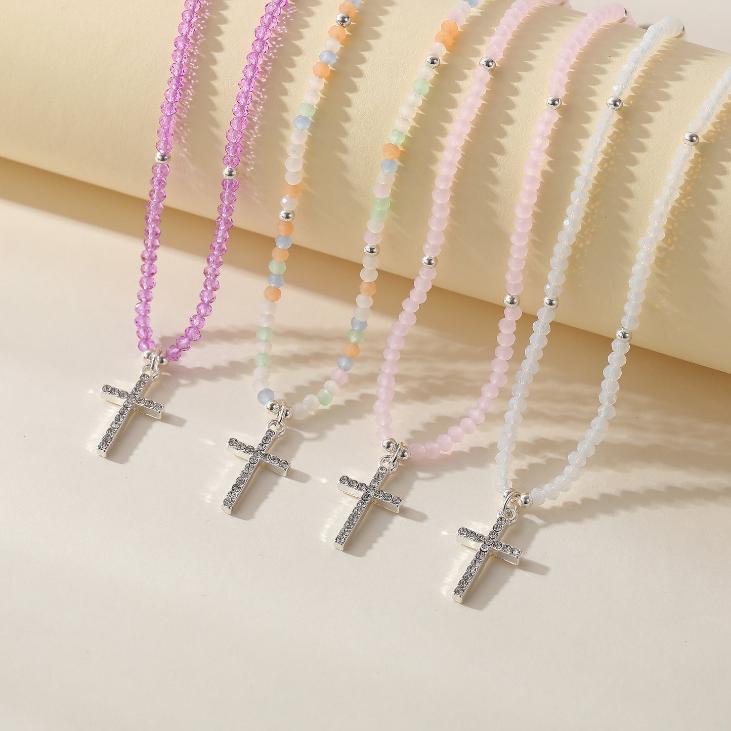 Assorted Beaded Necklace with Crystal Cross - Stylish & Meaningful Jewelry for Women
