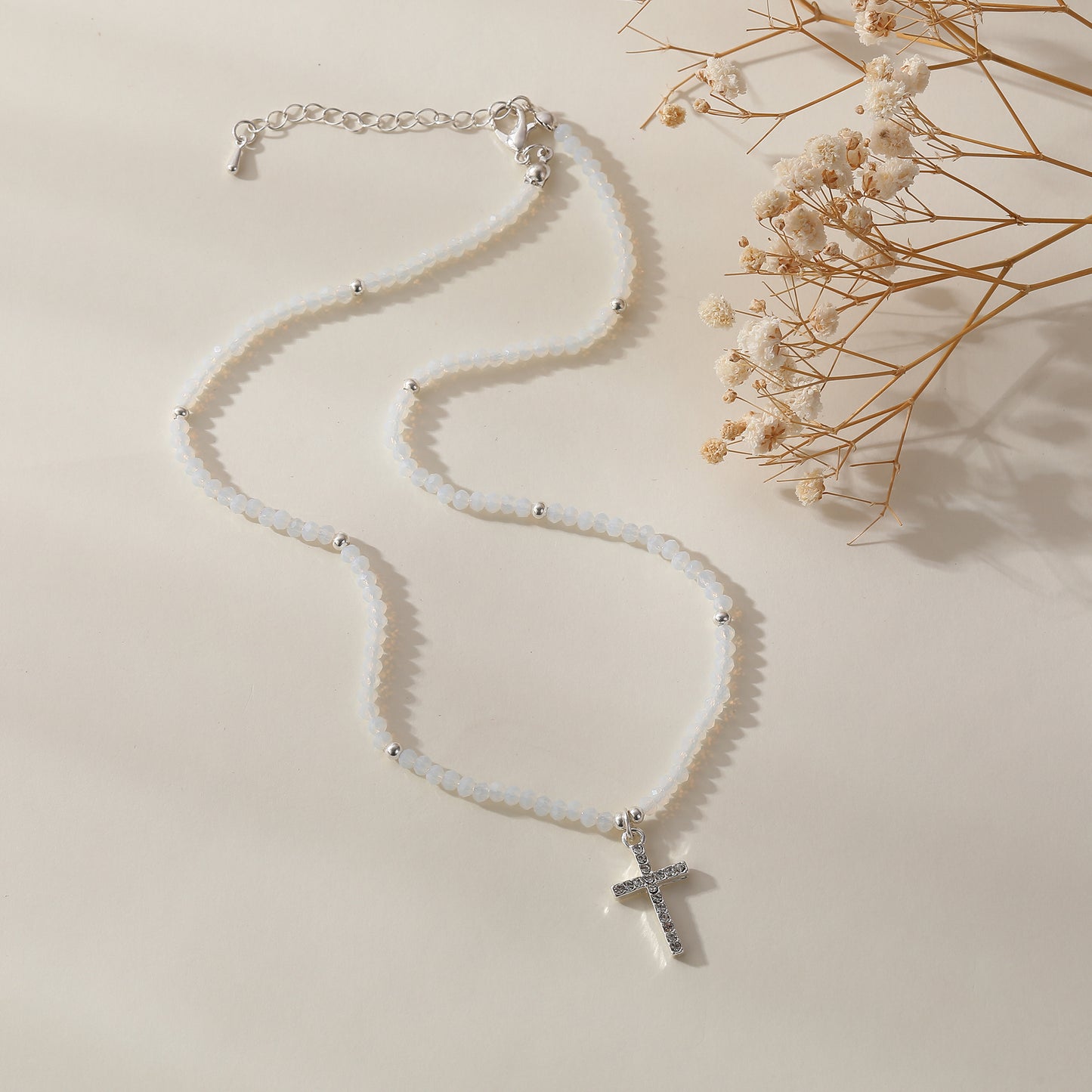Assorted Beaded Necklace with Crystal Cross - Stylish & Meaningful Jewelry for Women