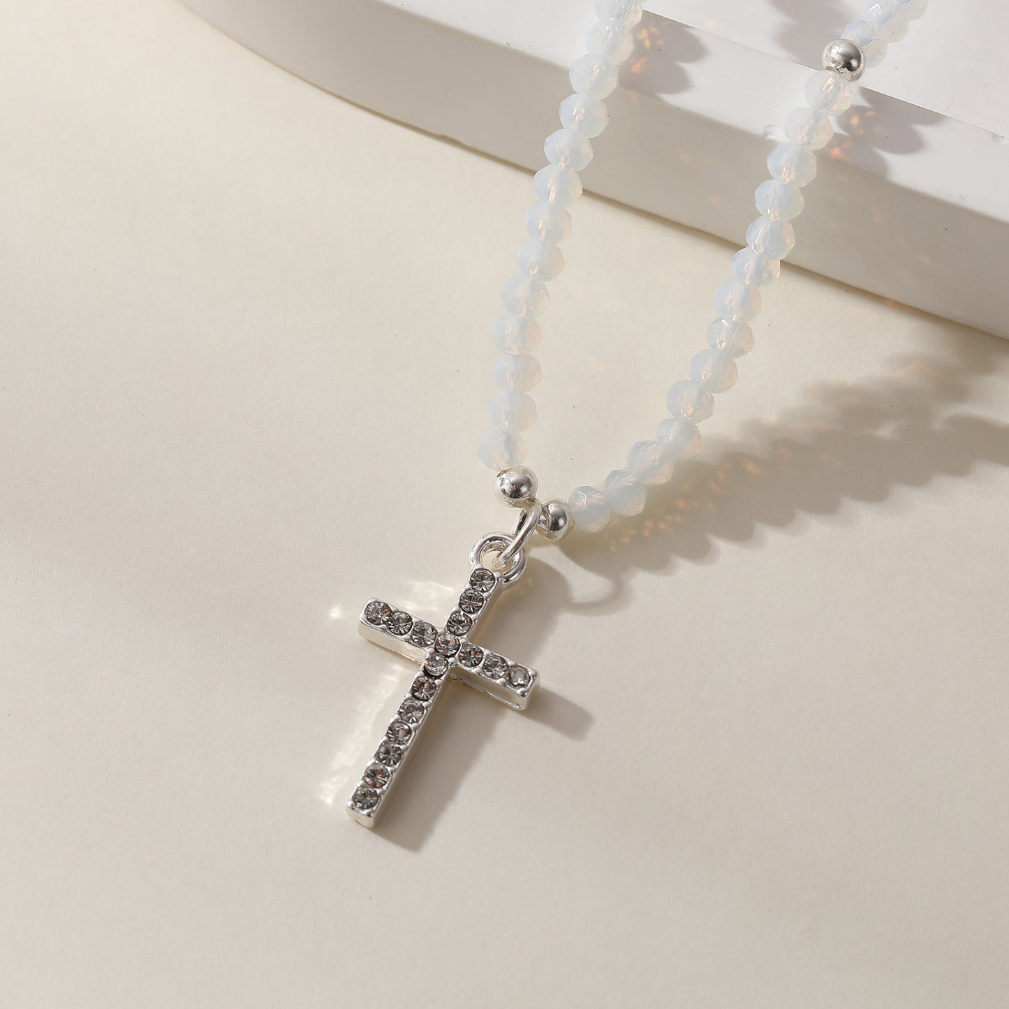Assorted Beaded Necklace with Crystal Cross - Stylish & Meaningful Jewelry for Women