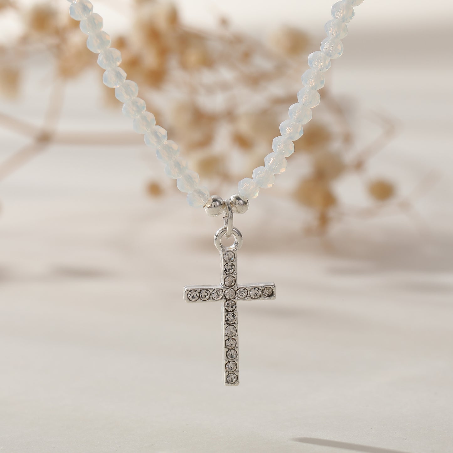 Assorted Beaded Necklace with Crystal Cross - Stylish & Meaningful Jewelry for Women
