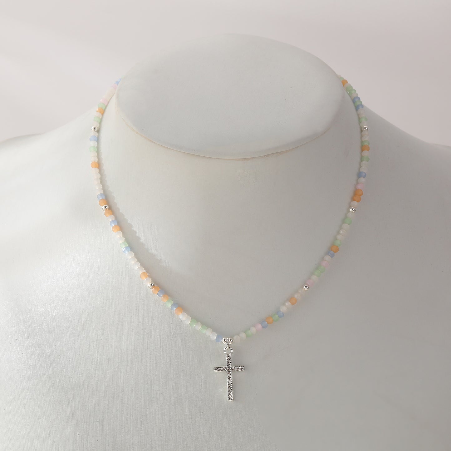 Assorted Beaded Necklace with Crystal Cross - Stylish & Meaningful Jewelry for Women