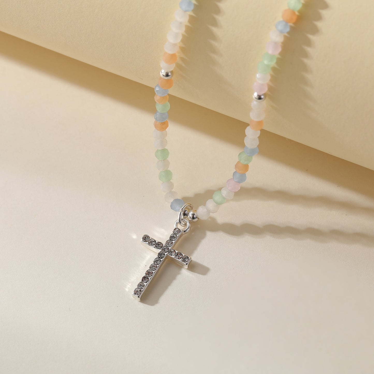 Assorted Beaded Necklace with Crystal Cross - Stylish & Meaningful Jewelry for Women