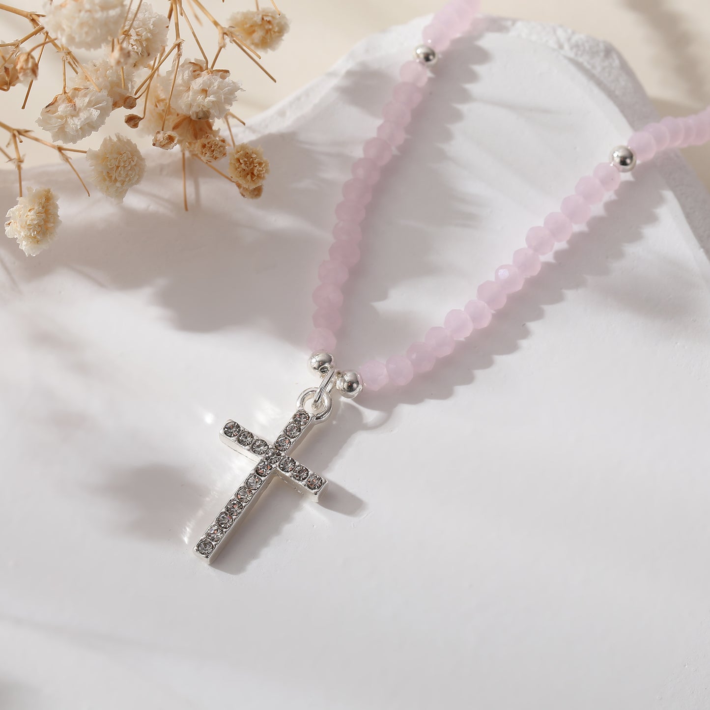 Assorted Beaded Necklace with Crystal Cross - Stylish & Meaningful Jewelry for Women