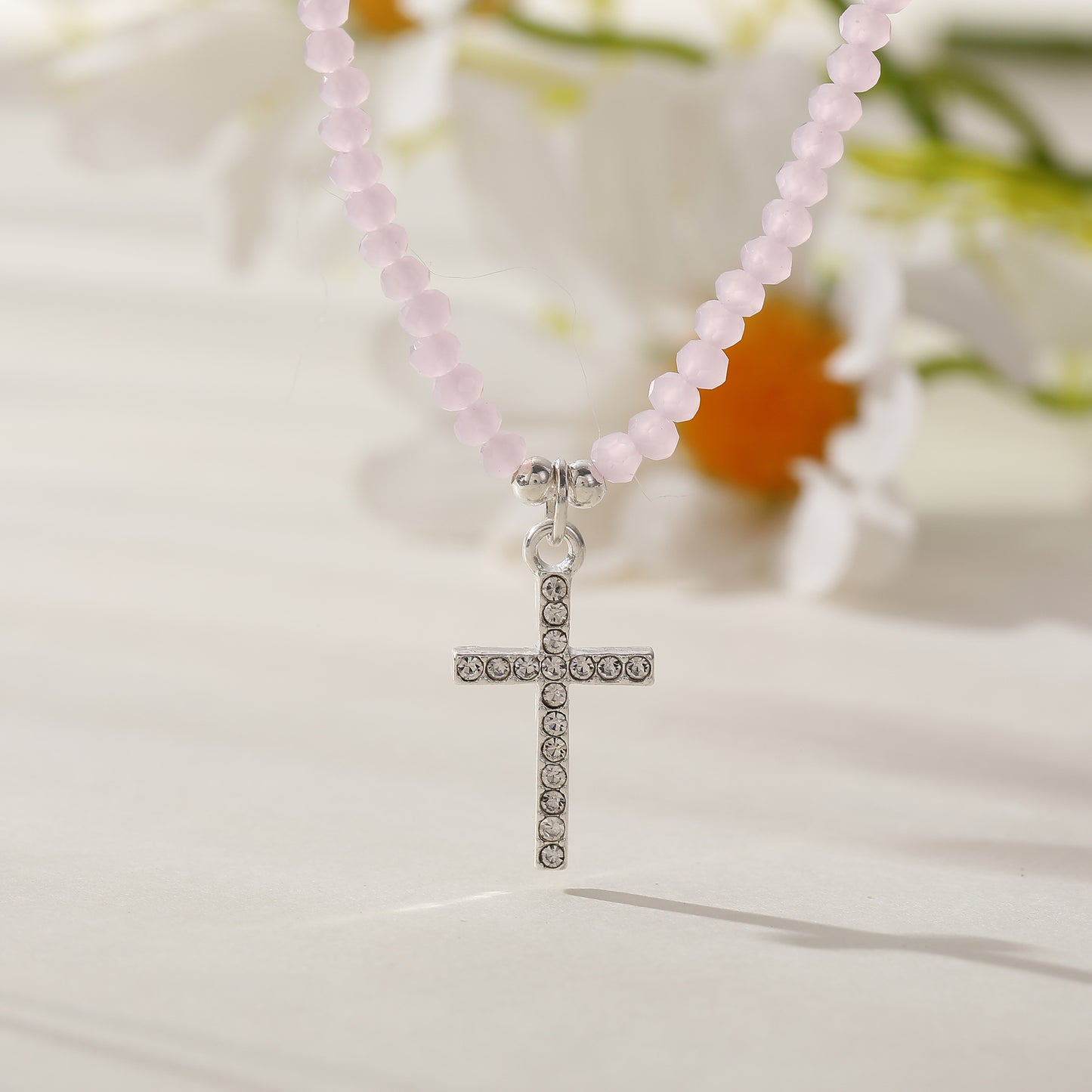 Assorted Beaded Necklace with Crystal Cross - Stylish & Meaningful Jewelry for Women