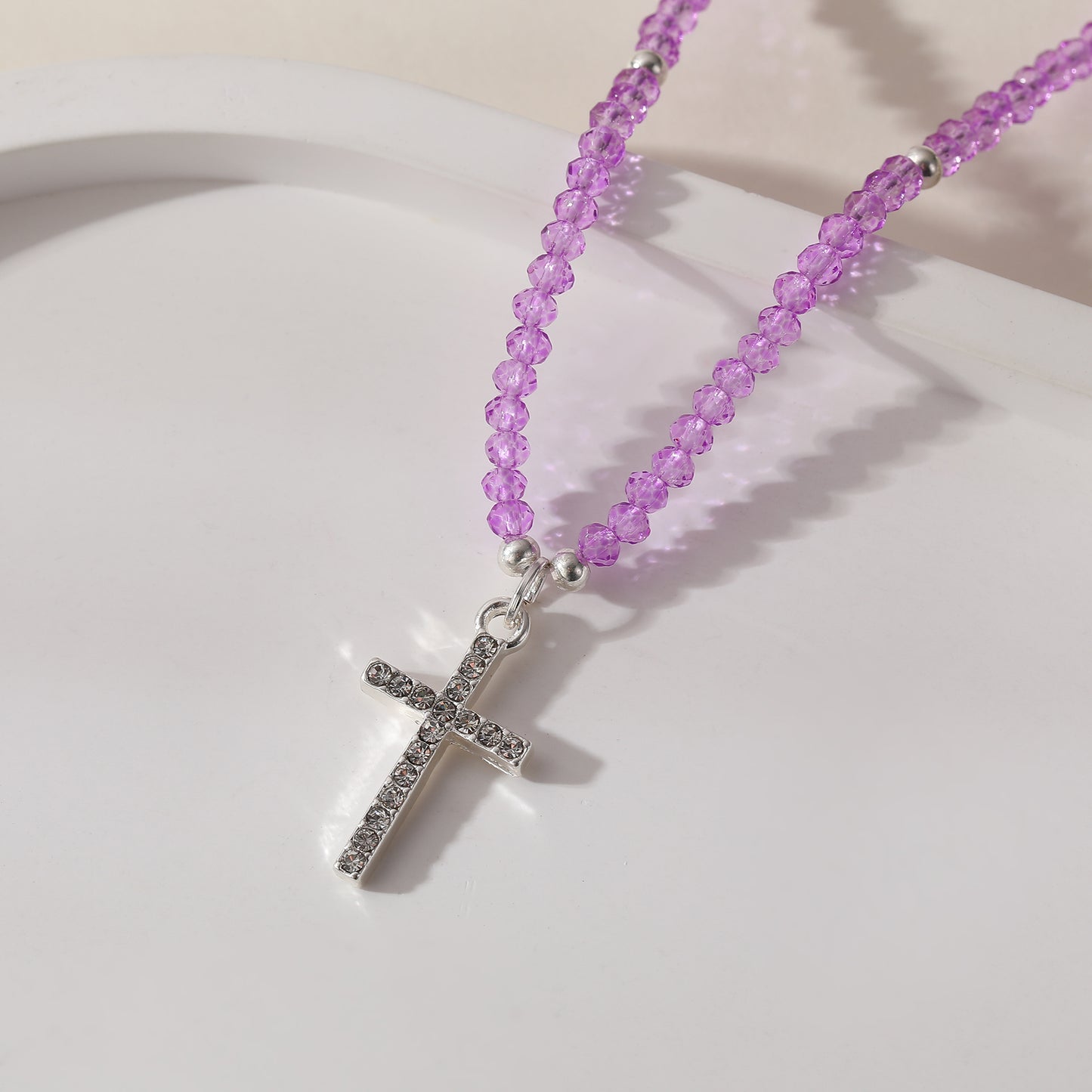 Assorted Beaded Necklace with Crystal Cross - Stylish & Meaningful Jewelry for Women