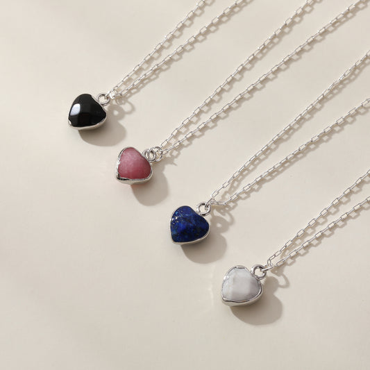 Assorted Genuine Stone Heart Necklace - Unique Handmade Jewelry for Women