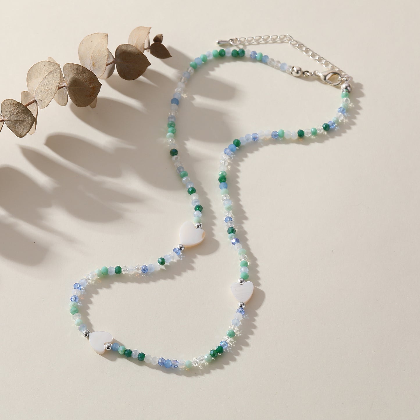 Pastel Assorted Beaded Necklace with White Heart Charm - Delicate & Stylish Jewelry for Women