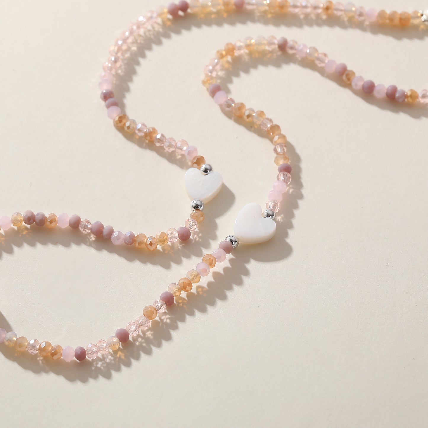 Pastel Assorted Beaded Necklace with White Heart Charm - Delicate & Stylish Jewelry for Women