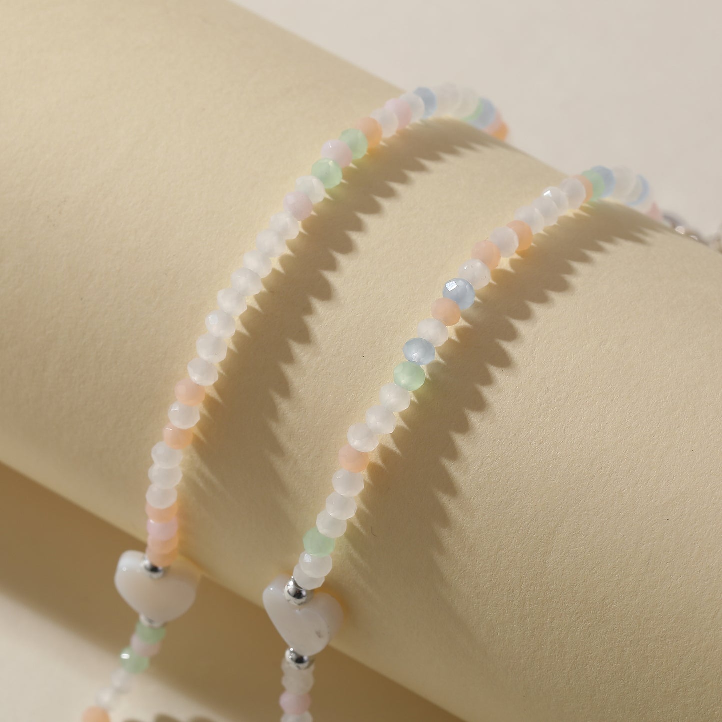Pastel Assorted Beaded Necklace with White Heart Charm - Delicate & Stylish Jewelry for Women