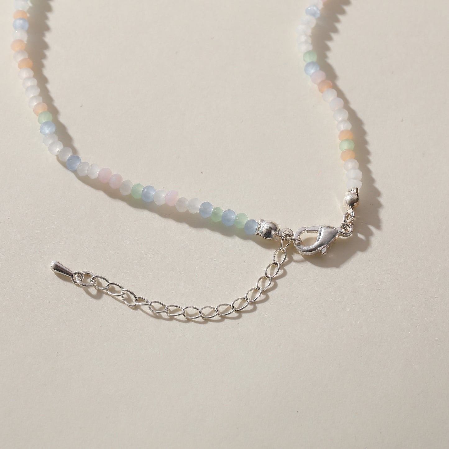 Pastel Assorted Beaded Necklace with White Heart Charm - Delicate & Stylish Jewelry for Women