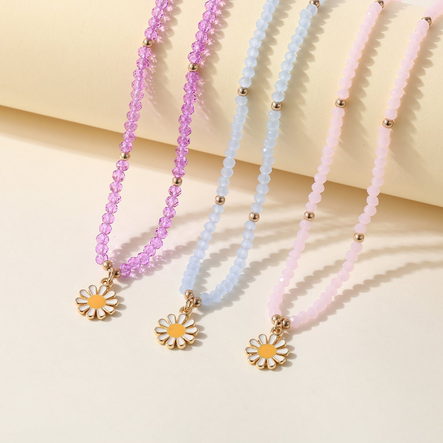 Colorful Bead Necklace with Enamel Daisy Charm & Gold Accent Beads - Boho Style Jewelry for Women - Perfect for Spring, Summer, Everyday Style