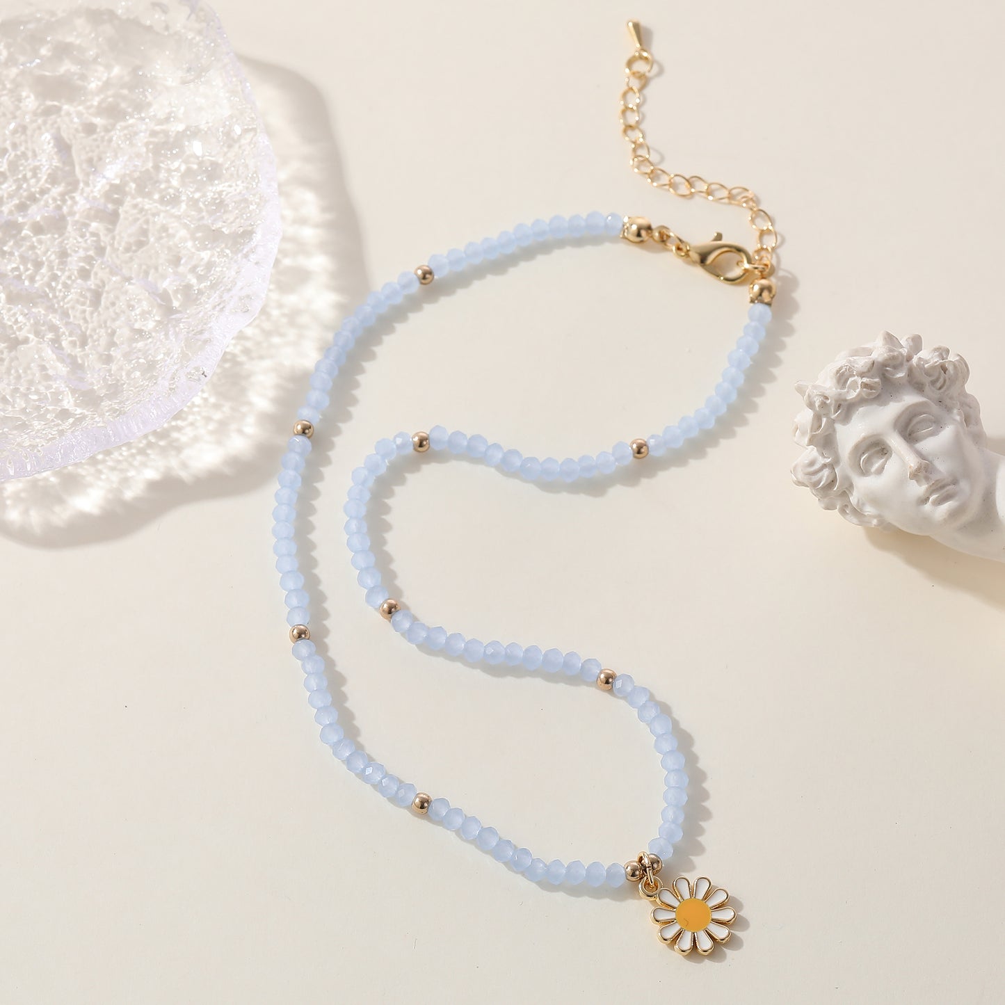 Colorful Bead Necklace with Enamel Daisy Charm & Gold Accent Beads - Boho Style Jewelry for Women - Perfect for Spring, Summer, Everyday Style