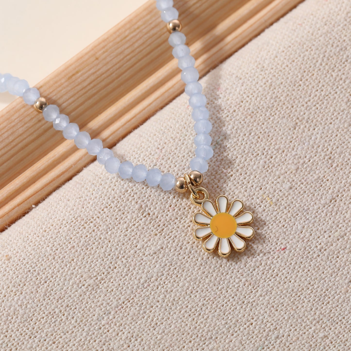 Colorful Bead Necklace with Enamel Daisy Charm & Gold Accent Beads - Boho Style Jewelry for Women - Perfect for Spring, Summer, Everyday Style