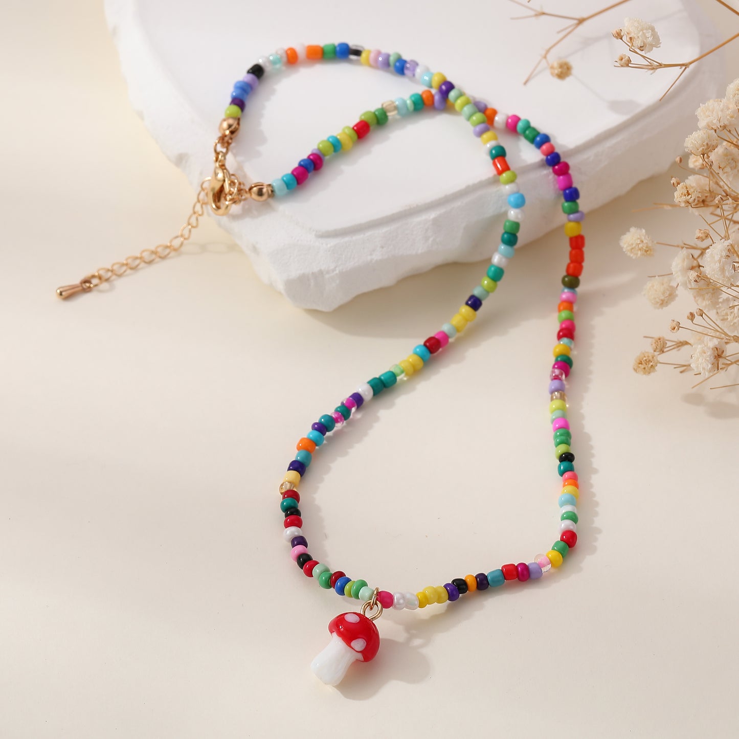 Whimsical Glass Mushroom Beaded Necklace - Colorful & Playful Jewelry for Kids，Teens and Women - Perfect for Everyday Style and Festive Occasions