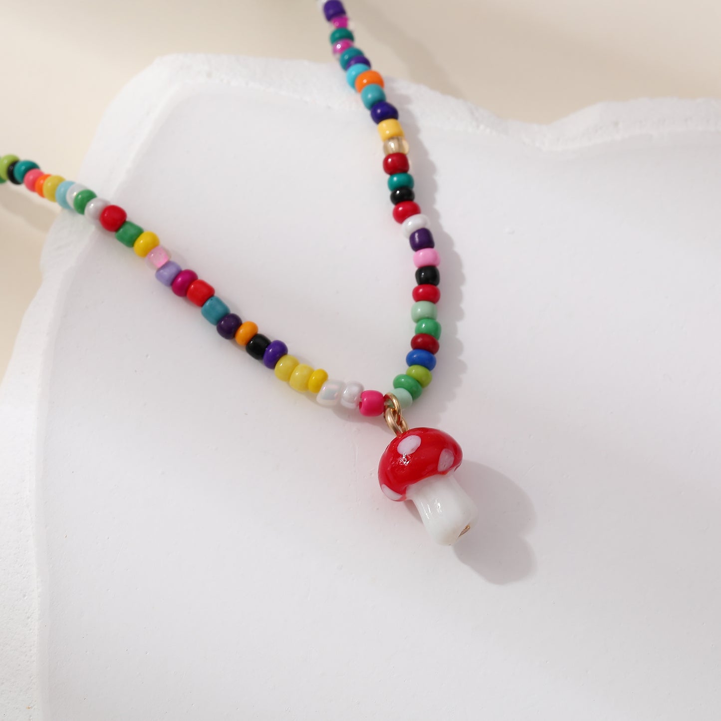 Whimsical Glass Mushroom Beaded Necklace - Colorful & Playful Jewelry for Kids，Teens and Women - Perfect for Everyday Style and Festive Occasions