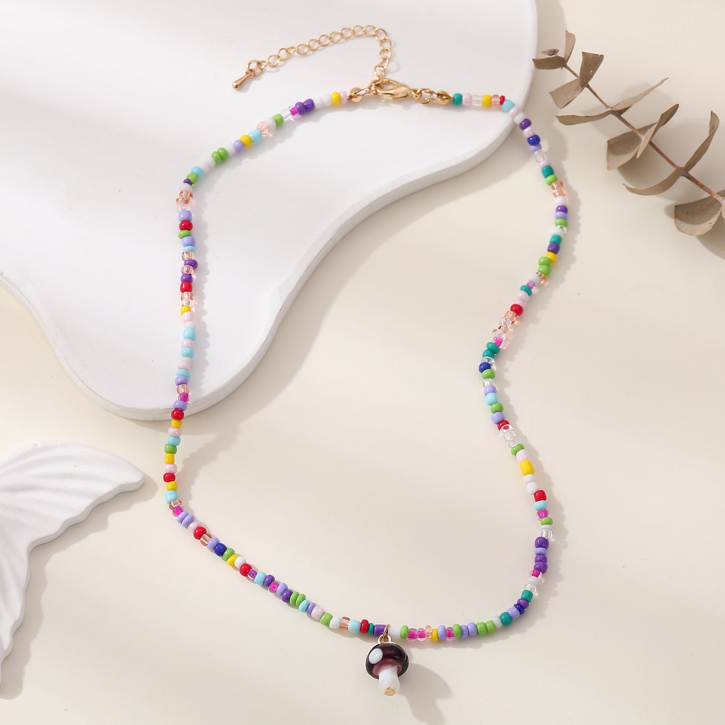 Whimsical Glass Mushroom Beaded Necklace - Colorful & Playful Jewelry for Kids，Teens and Women - Perfect for Everyday Style and Festive Occasions
