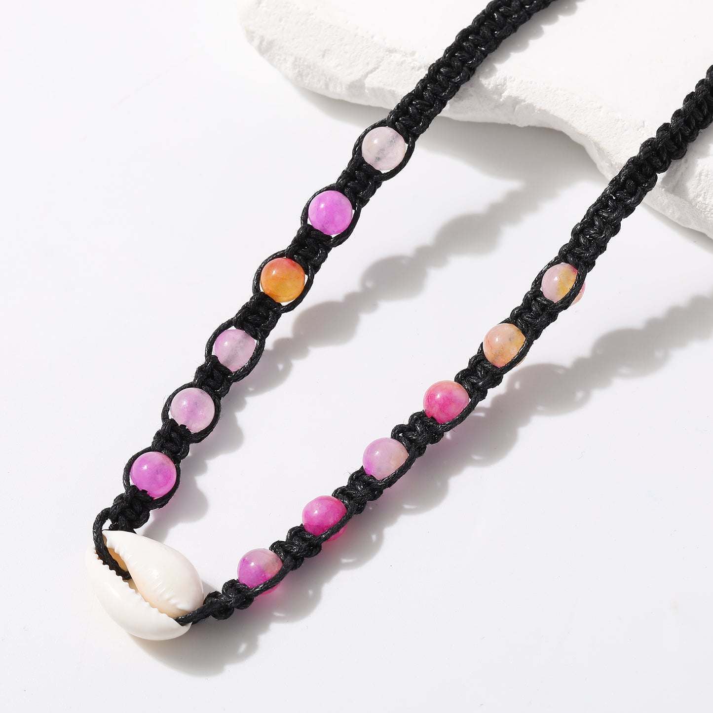 Boho Macrame Necklace with Cowrie Shells & Genuine Stones - Handcrafted Coastal Jewelry for Women - Perfect for Summer Style and Beach Vacations