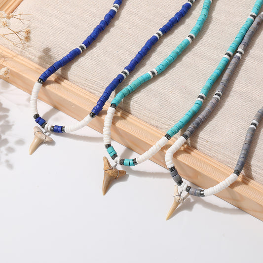 Beach-Inspired Shark Tooth Necklace – Handmade Beaded Surfer Jewelry