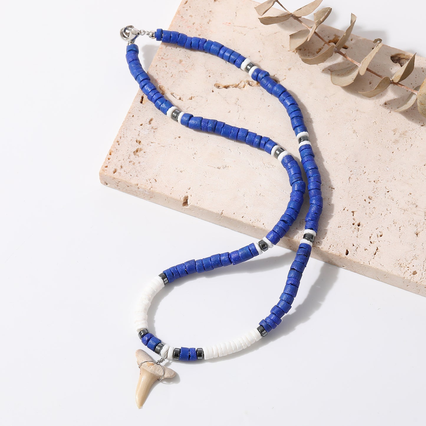 Beach-Inspired Shark Tooth Necklace – Handmade Beaded Surfer Jewelry