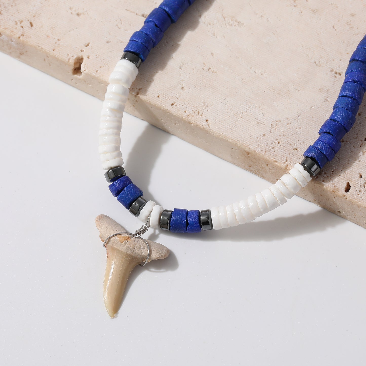 Beach-Inspired Shark Tooth Necklace – Handmade Beaded Surfer Jewelry