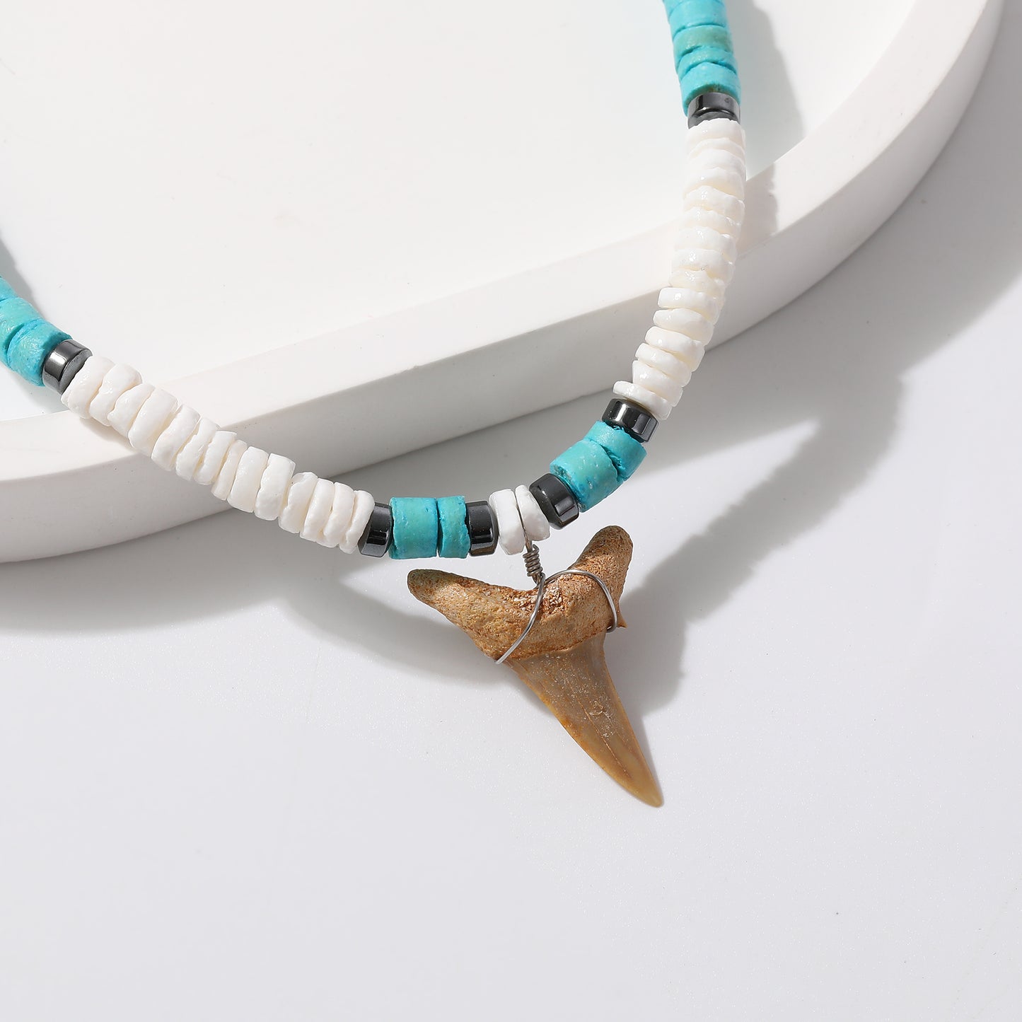 Beach-Inspired Shark Tooth Necklace – Handmade Beaded Surfer Jewelry