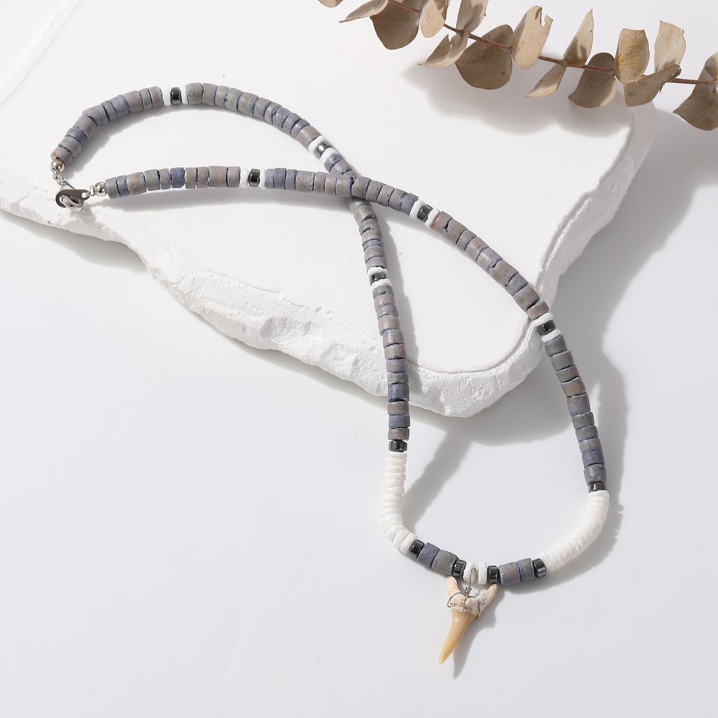 Beach-Inspired Shark Tooth Necklace – Handmade Beaded Surfer Jewelry